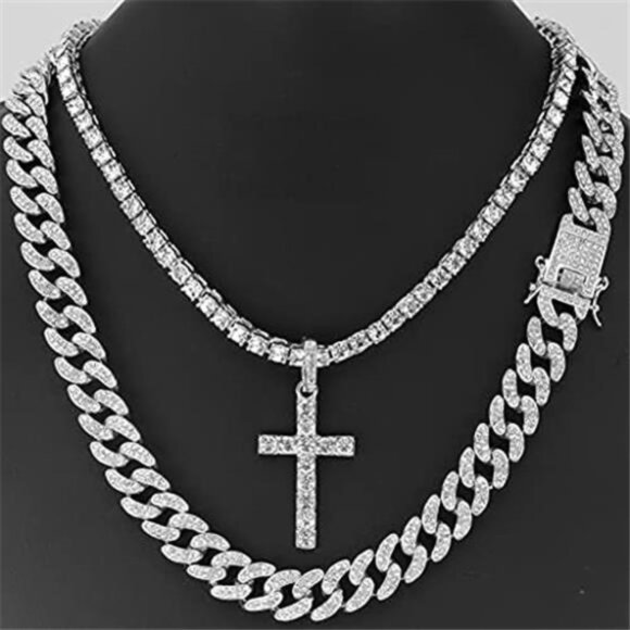Silver Fully Iced out Cuban Necklace